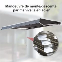 HOMCOM Auvent Manuel De Jardin Terrasse Store Aluminium Retractable 4L X 3l M Gris - Gris -Tente de réception Soldes 723773 3
