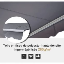 HOMCOM Auvent Manuel De Jardin Terrasse Store Aluminium Retractable 4L X 3l M Gris - Gris -Tente de réception Soldes 723773 4