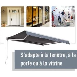 HOMCOM Auvent Manuel De Jardin Terrasse Store Aluminium Retractable 4L X 3l M Gris - Gris -Tente de réception Soldes 723773 5
