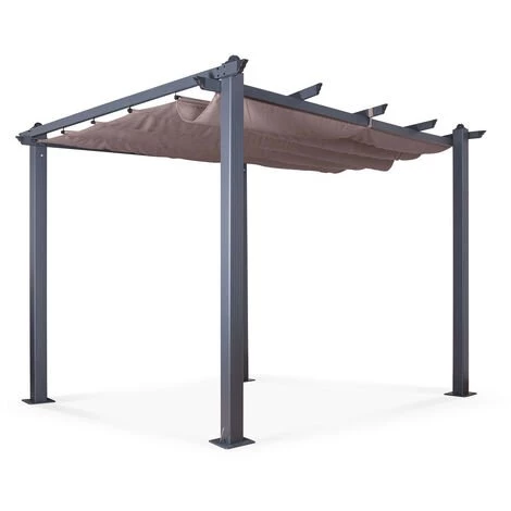 AVRIL PARIS Tonnelle/Pergola Aluminium 3x3m Toile Coulissante Rétractable - Gris Taupe - Hero - Gris 3 AVRIL PARIS Tonnelle/Pergola Aluminium 3x3m Toile Coulissante Rétractable - Gris Taupe - Hero - Gris