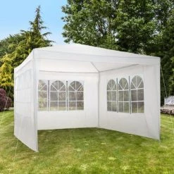 TECTAKE Tonnelle De Jardin Autoportante 3 M X 3 M Avec 3 Rideaux Amovibles Structure En Métal Blanc - Blanc -Tente de réception Soldes 7513873 2
