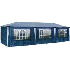 TECTAKE Tonnelle De Jardin Autoportante 9 M X 3 M Avec 8 Rideaux Amovibles Structure En Métal Bleu - Bleu