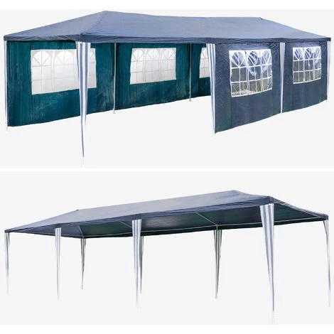 TECTAKE Tonnelle De Jardin Autoportante 9 M X 3 M Avec 8 Rideaux Amovibles Structure En Métal Bleu - Bleu 4 TECTAKE Tonnelle De Jardin Autoportante 9 M X 3 M Avec 8 Rideaux Amovibles Structure En Métal Bleu - Bleu – Image 2