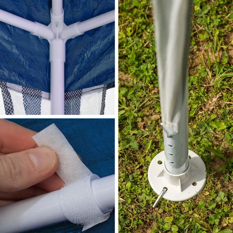 TECTAKE Tonnelle De Jardin Autoportante 9 M X 3 M Avec 8 Rideaux Amovibles Structure En Métal Bleu - Bleu 6 TECTAKE Tonnelle De Jardin Autoportante 9 M X 3 M Avec 8 Rideaux Amovibles Structure En Métal Bleu - Bleu – Image 4