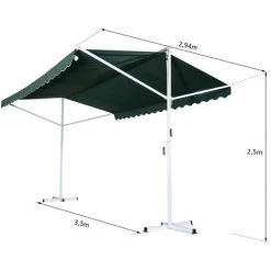 Outsunny Store Double Pente Manuel Rétractable Métal Polyester Imperméabilisé 3,5L X 2,94l X 2,5H M Vert Foncé -Tente de réception Soldes 7598291 3