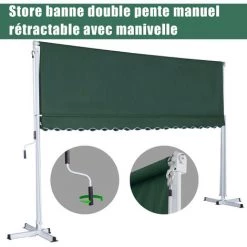 Outsunny Store Double Pente Manuel Rétractable Métal Polyester Imperméabilisé 3,5L X 2,94l X 2,5H M Vert Foncé -Tente de réception Soldes 7598291 5