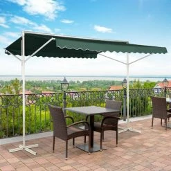 Outsunny Store Double Pente Manuel Rétractable Inclinaison Réglable Métal Polyester Imperméabilisé 3,95L X 2,98l X 2,55H M Vert Foncé - Vert -Tente de réception Soldes 7598292 4